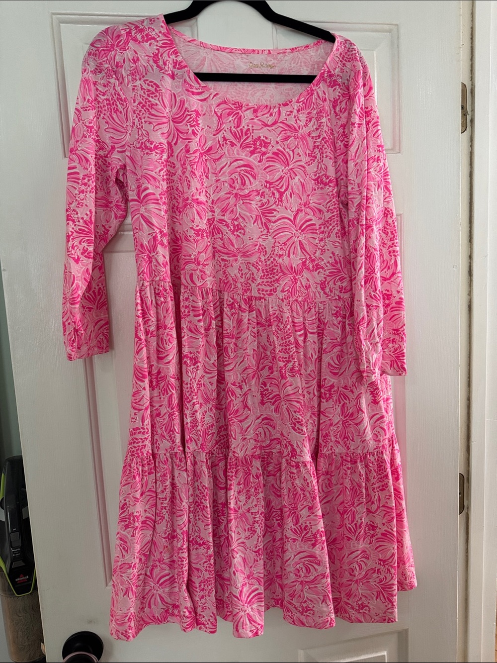 Lilly Pulitzer Pink & White Long Sleeve Tiered Dress